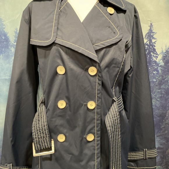 Dressbarn Jacket Coat Women's Medium Navy Blue White Button Peacoat Dress Career - Picture 6 of 11